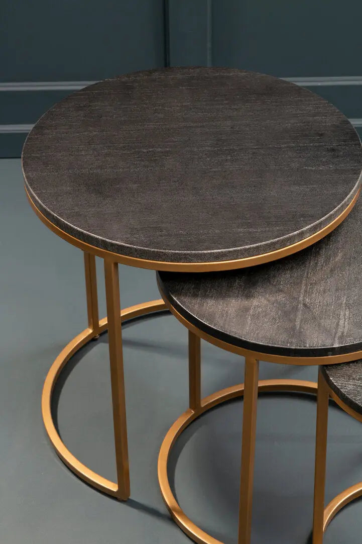 Vareno Nest Of Three Black Marble Top Tables   Nicholas John Interiors
