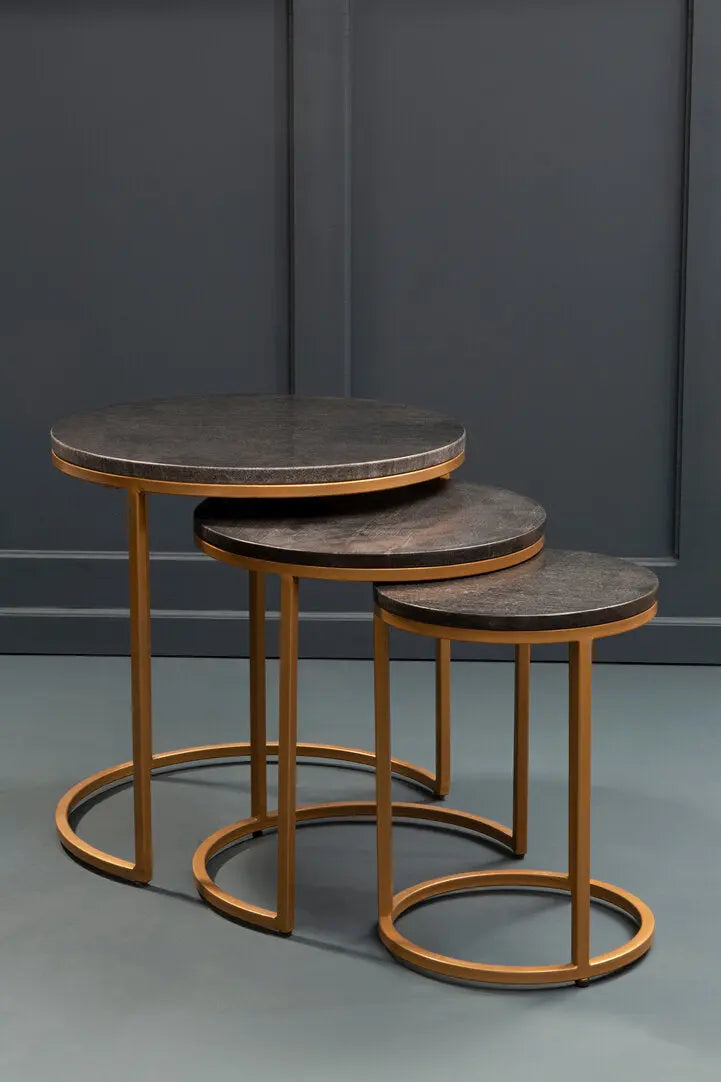 Vareno Nest Of Three Black Marble Top Tables   Nicholas John Interiors