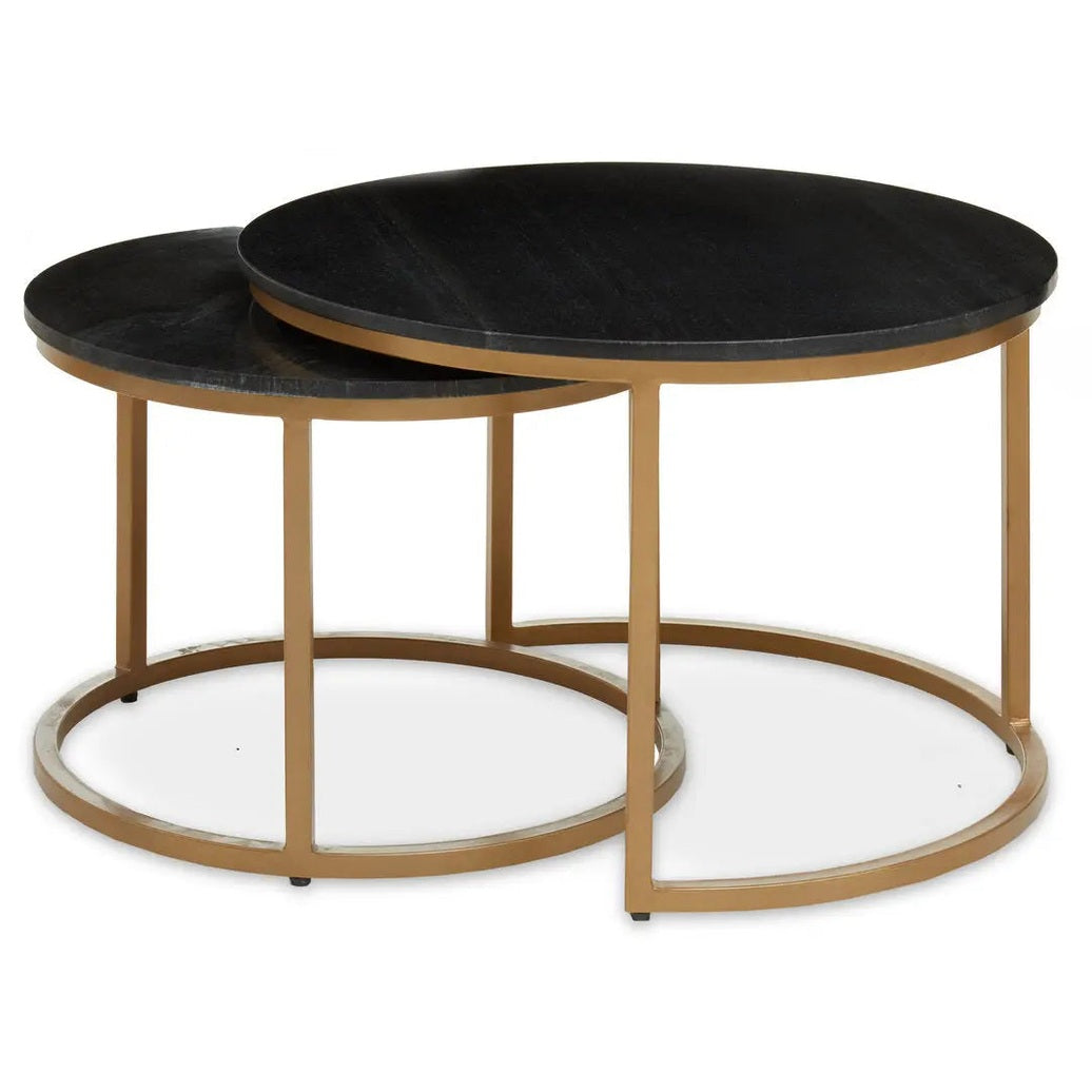 Vareno Nest Of Two Black Marble Top Round Tables   Nicholas John Interiors