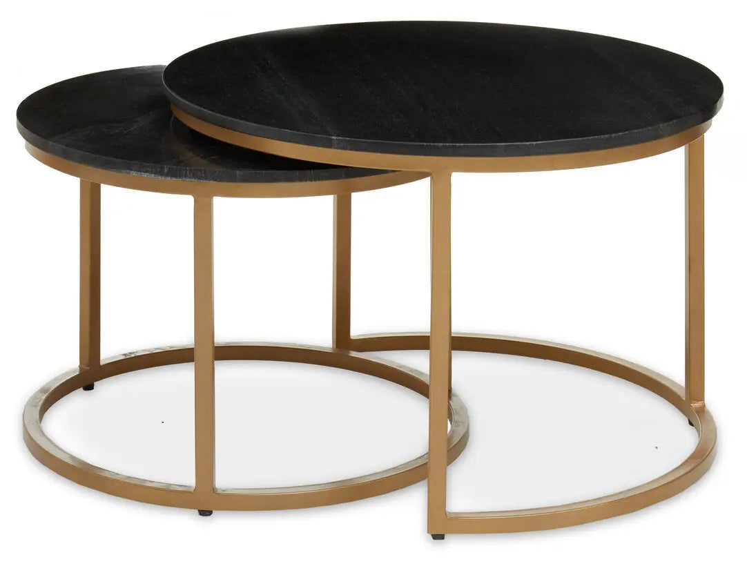 Vareno Nest Of Two Black Marble Top Round Tables   Nicholas John Interiors