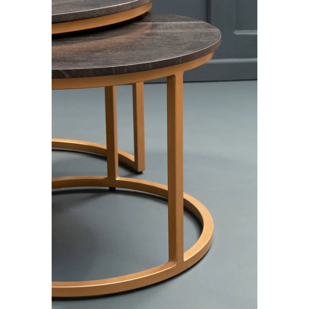 Vareno Nest Of Two Black Marble Top Round Tables   Nicholas John Interiors