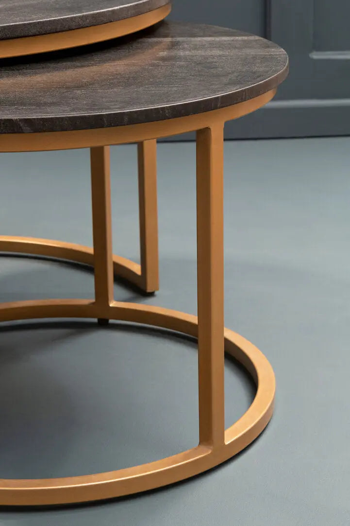 Vareno Nest Of Two Black Marble Top Round Tables   Nicholas John Interiors