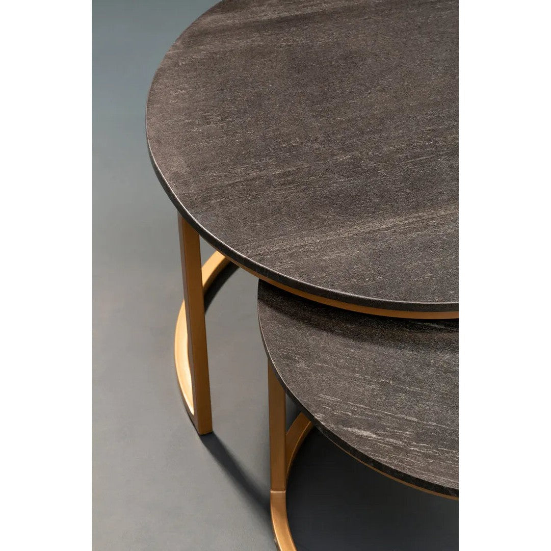 Vareno Nest Of Two Black Marble Top Round Tables   Nicholas John Interiors