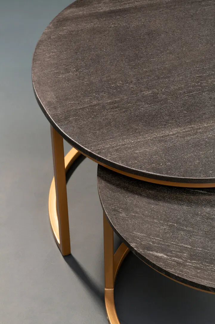 Vareno Nest Of Two Black Marble Top Round Tables   Nicholas John Interiors