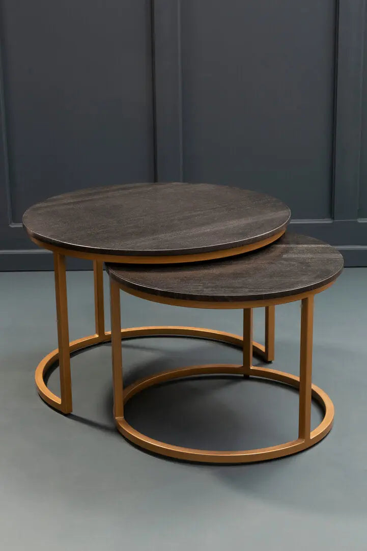 Vareno Nest Of Two Black Marble Top Round Tables   Nicholas John Interiors