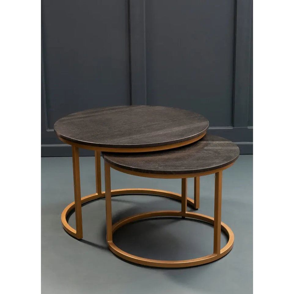 Vareno Nest Of Two Black Marble Top Round Tables   Nicholas John Interiors