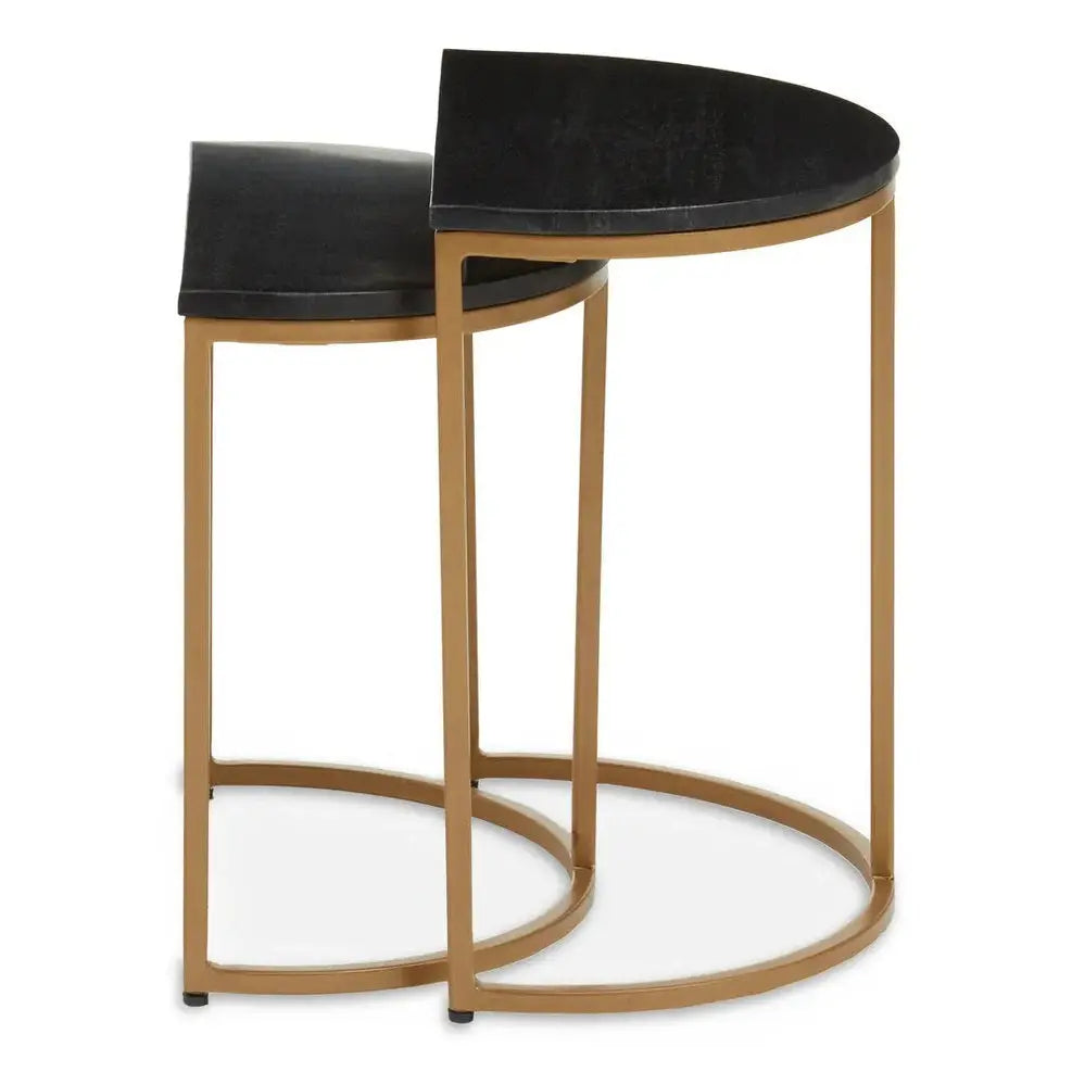Vareno Nest Of Two Half Moon Black Marble Top Tables   Nicholas John Interiors