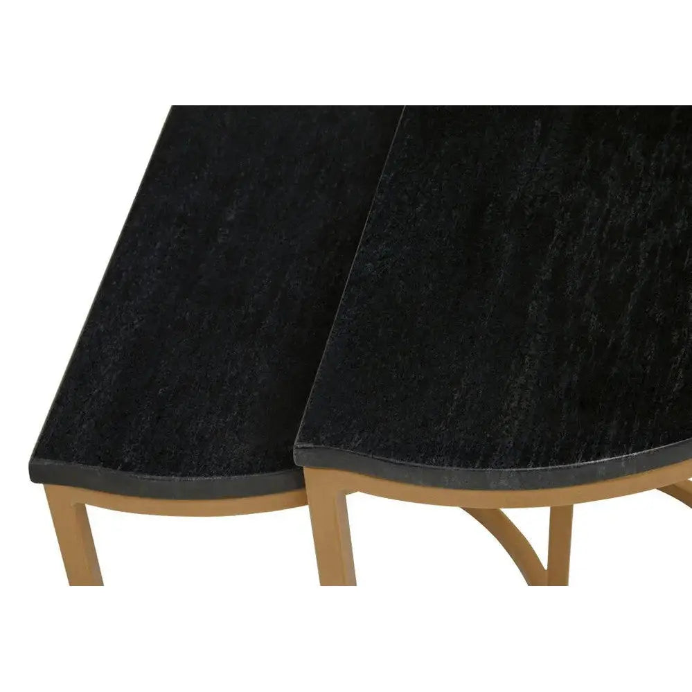 Vareno Nest Of Two Half Moon Black Marble Top Tables   Nicholas John Interiors