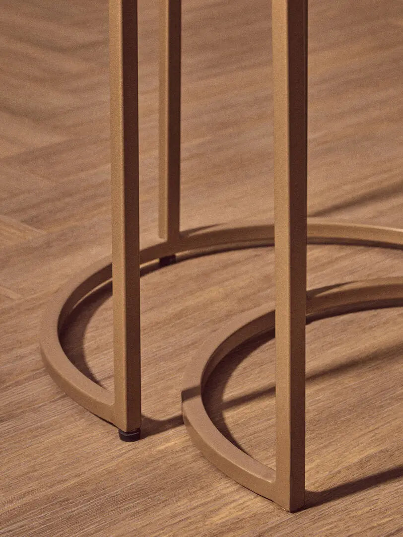 Vareno Nest Of Two Half Moon Black Marble Top Tables   Nicholas John Interiors