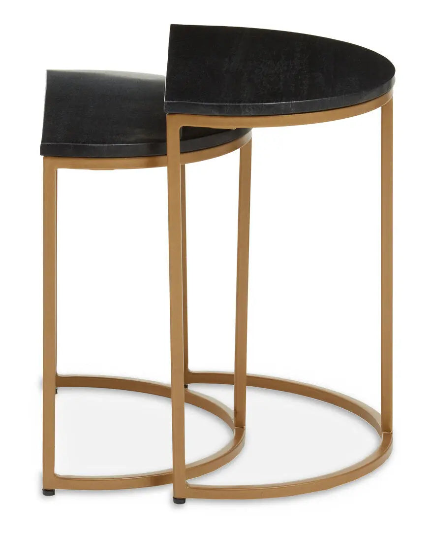 Vareno Nest Of Two Half Moon Black Marble Top Tables   Nicholas John Interiors