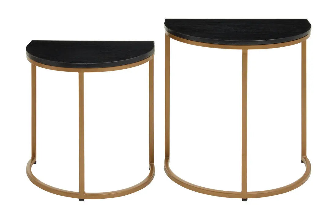 Vareno Nest Of Two Half Moon Black Marble Top Tables   Nicholas John Interiors