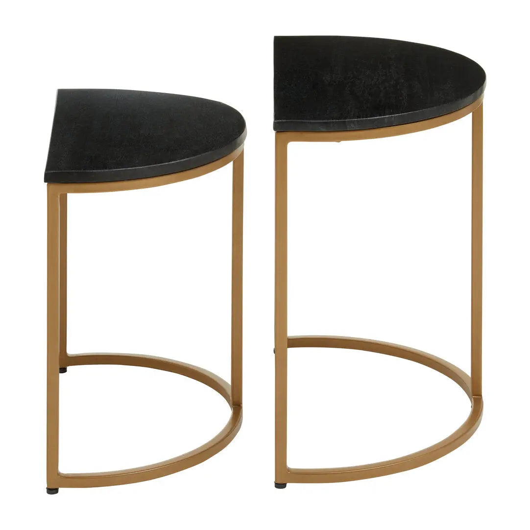 Vareno Nest Of Two Half Moon Black Marble Top Tables   Nicholas John Interiors