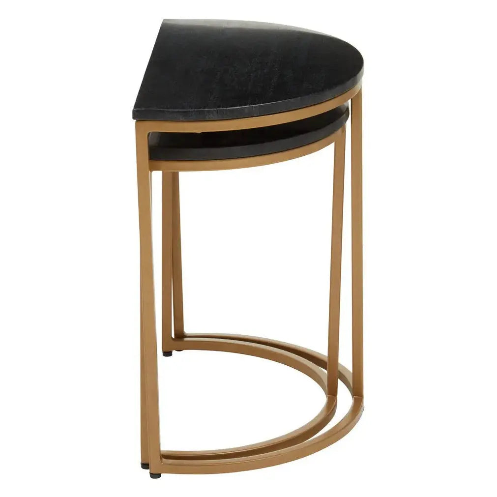 Vareno Nest Of Two Half Moon Black Marble Top Tables   Nicholas John Interiors