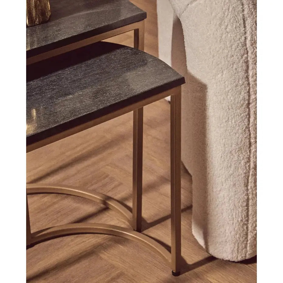 Vareno Nest Of Two Half Moon Black Marble Top Tables   Nicholas John Interiors
