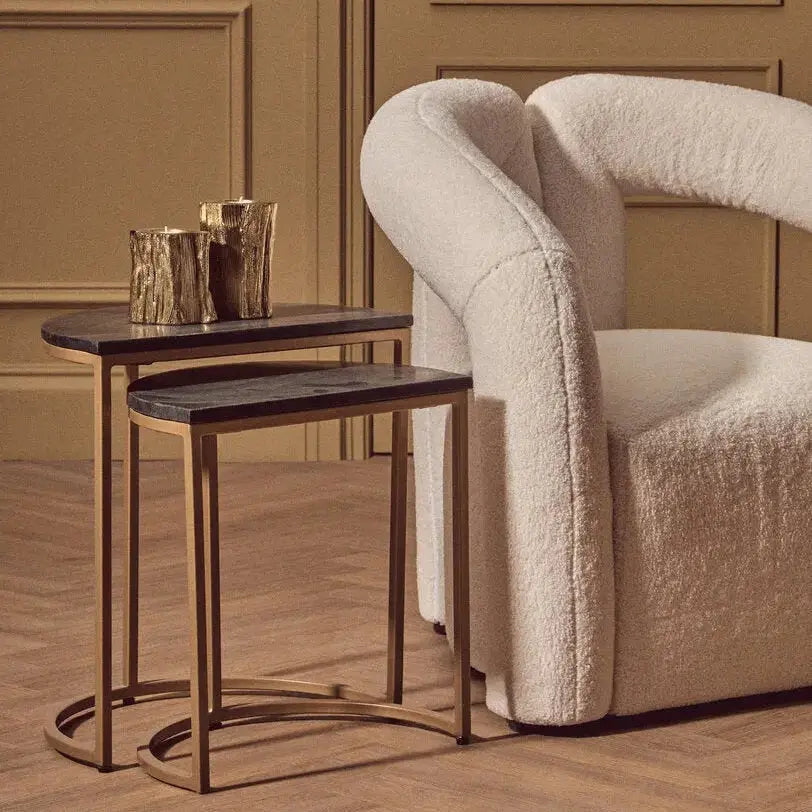 Vareno Nest Of Two Half Moon Black Marble Top Tables   Nicholas John Interiors