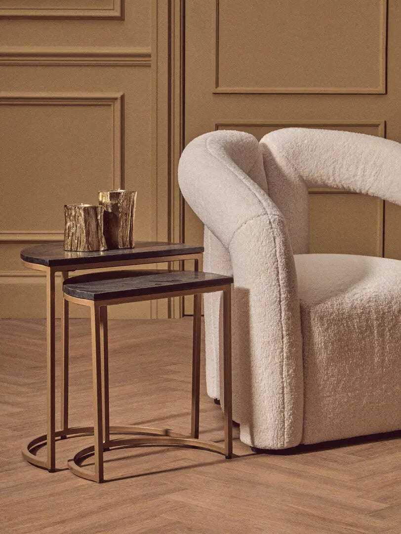 Vareno Nest Of Two Half Moon Black Marble Top Tables   Nicholas John Interiors