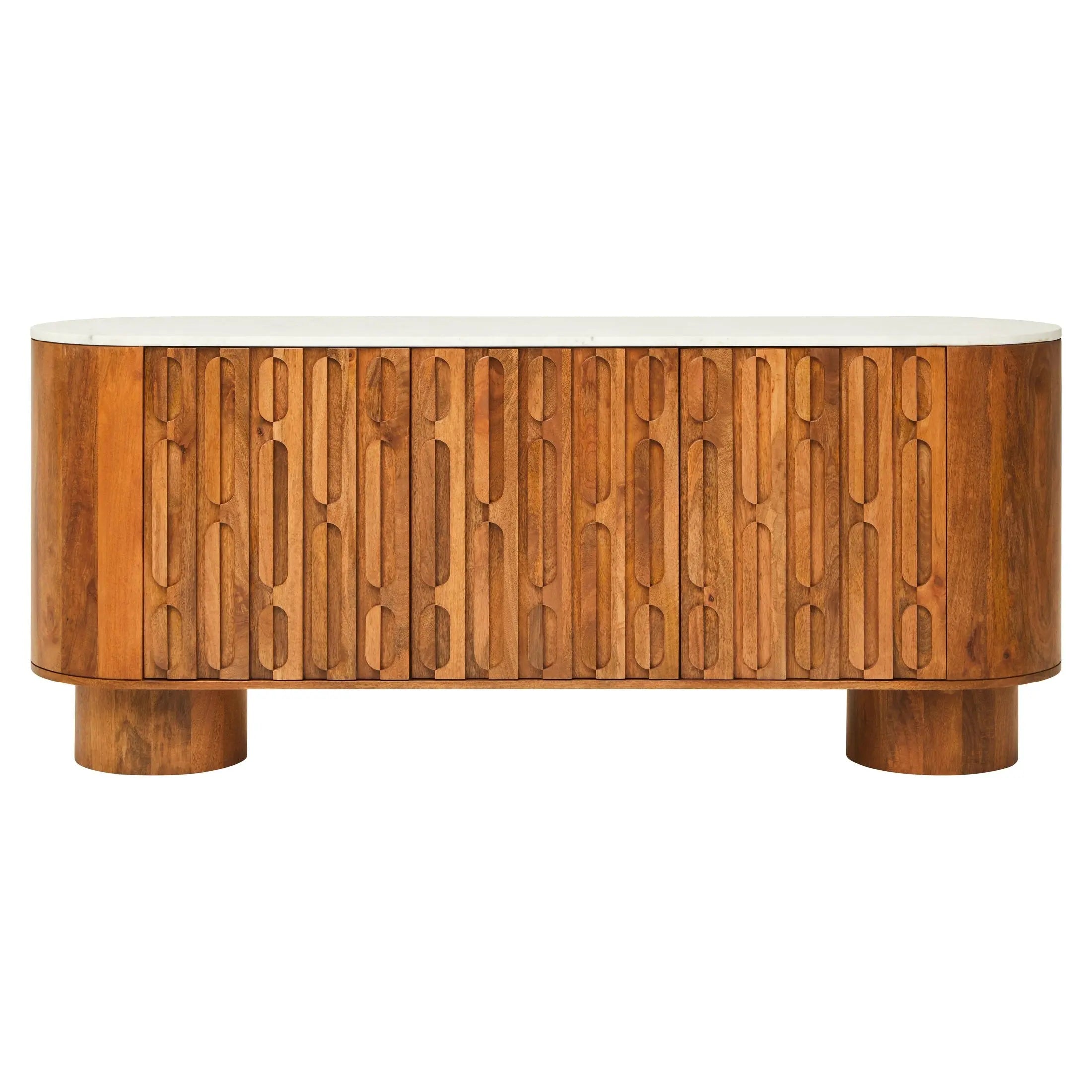 Vercino Mango Wood Sideboard with Marble Top & Carved Design  Nicholas John Interiors