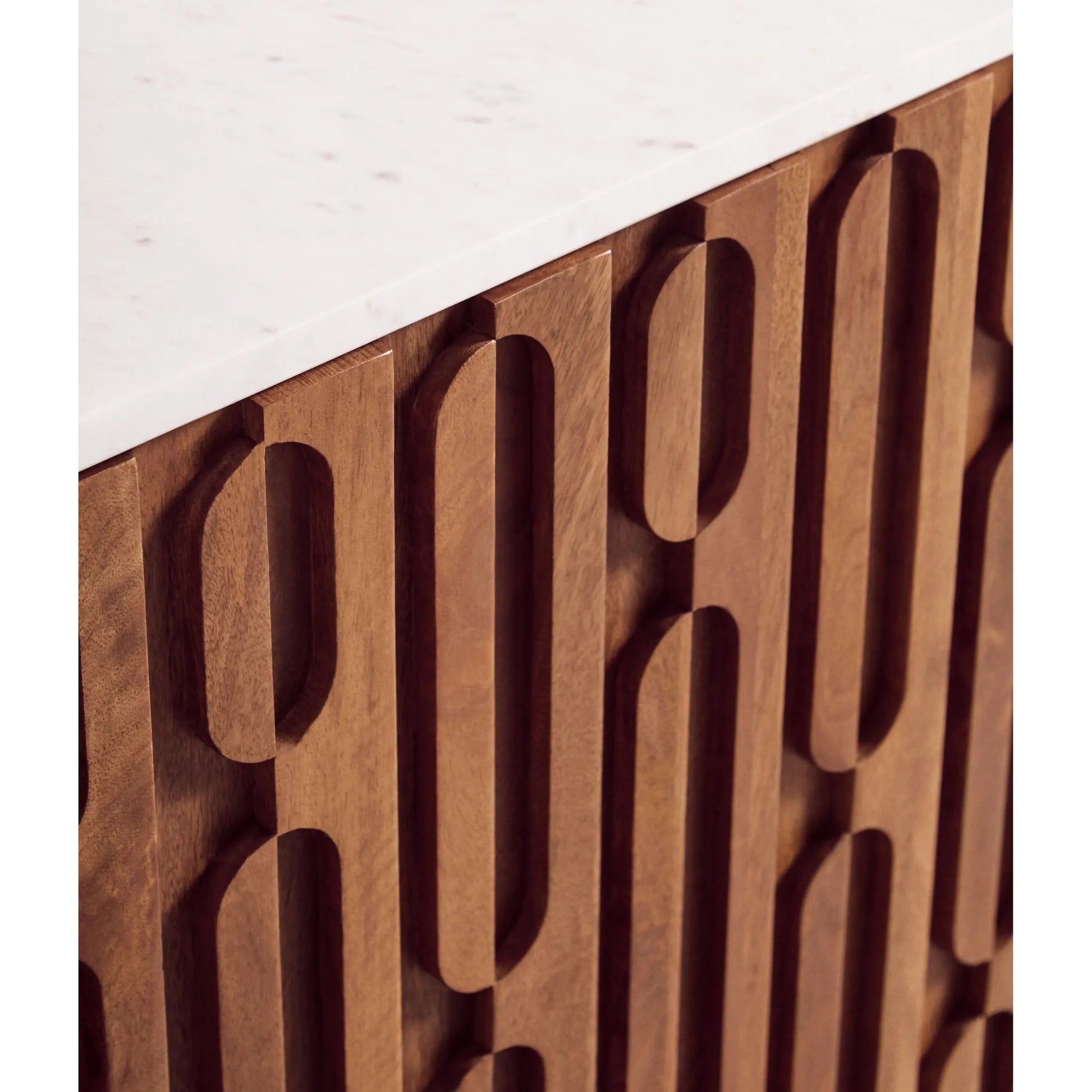 Vercino Mango Wood Sideboard with Marble Top & Carved Design  Nicholas John Interiors