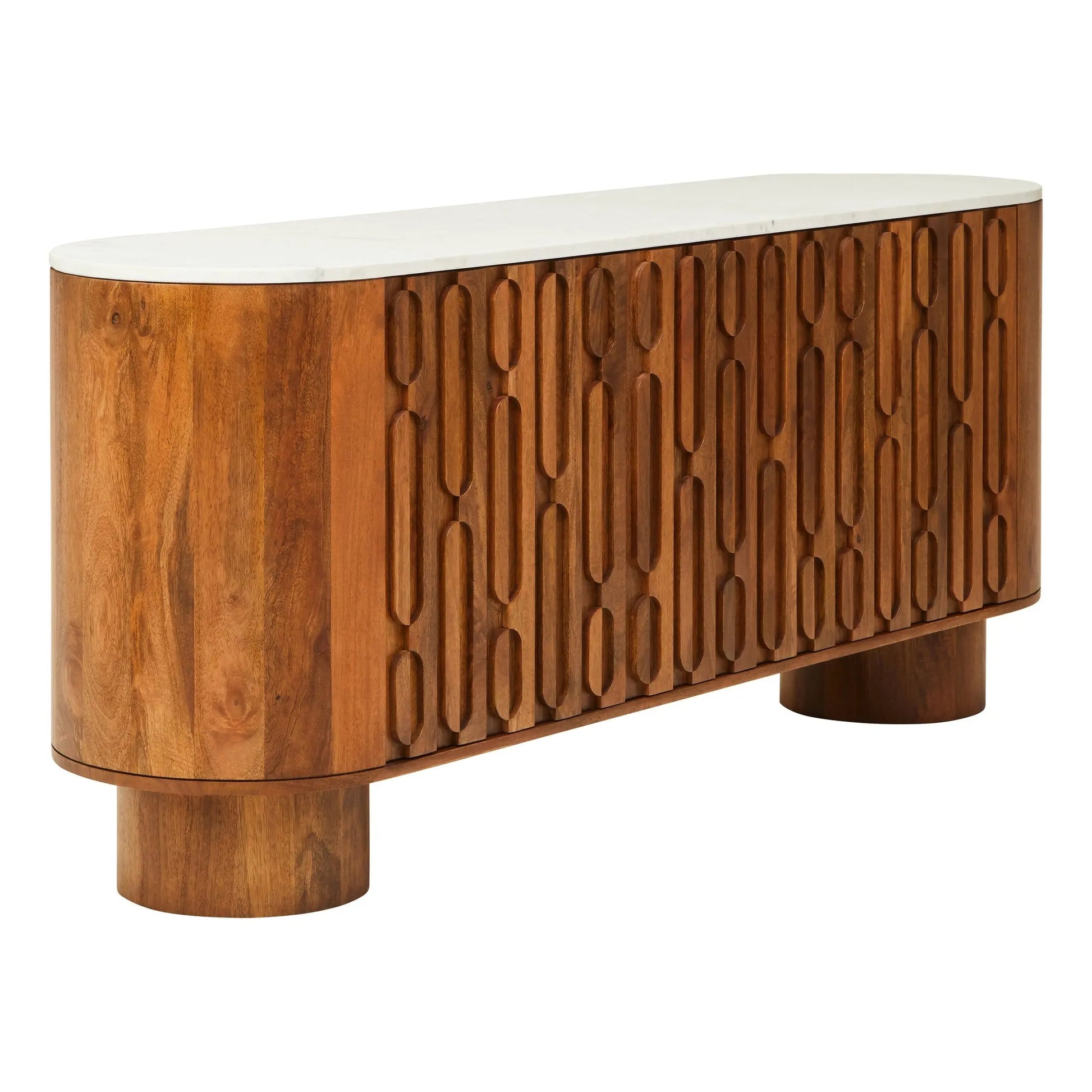 Vercino Mango Wood Sideboard with Marble Top & Carved Design  Nicholas John Interiors