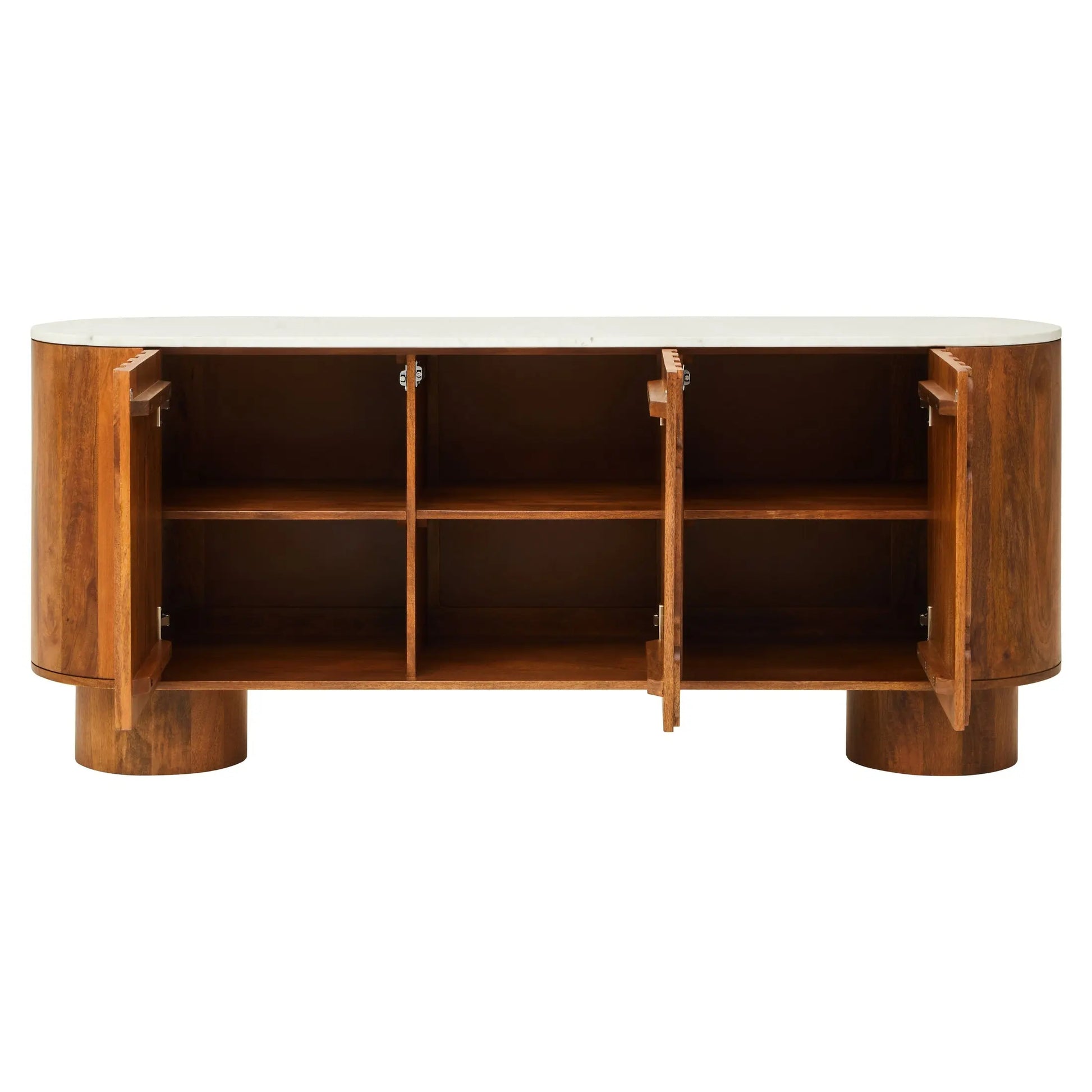 Vercino Mango Wood Sideboard with Marble Top & Carved Design  Nicholas John Interiors