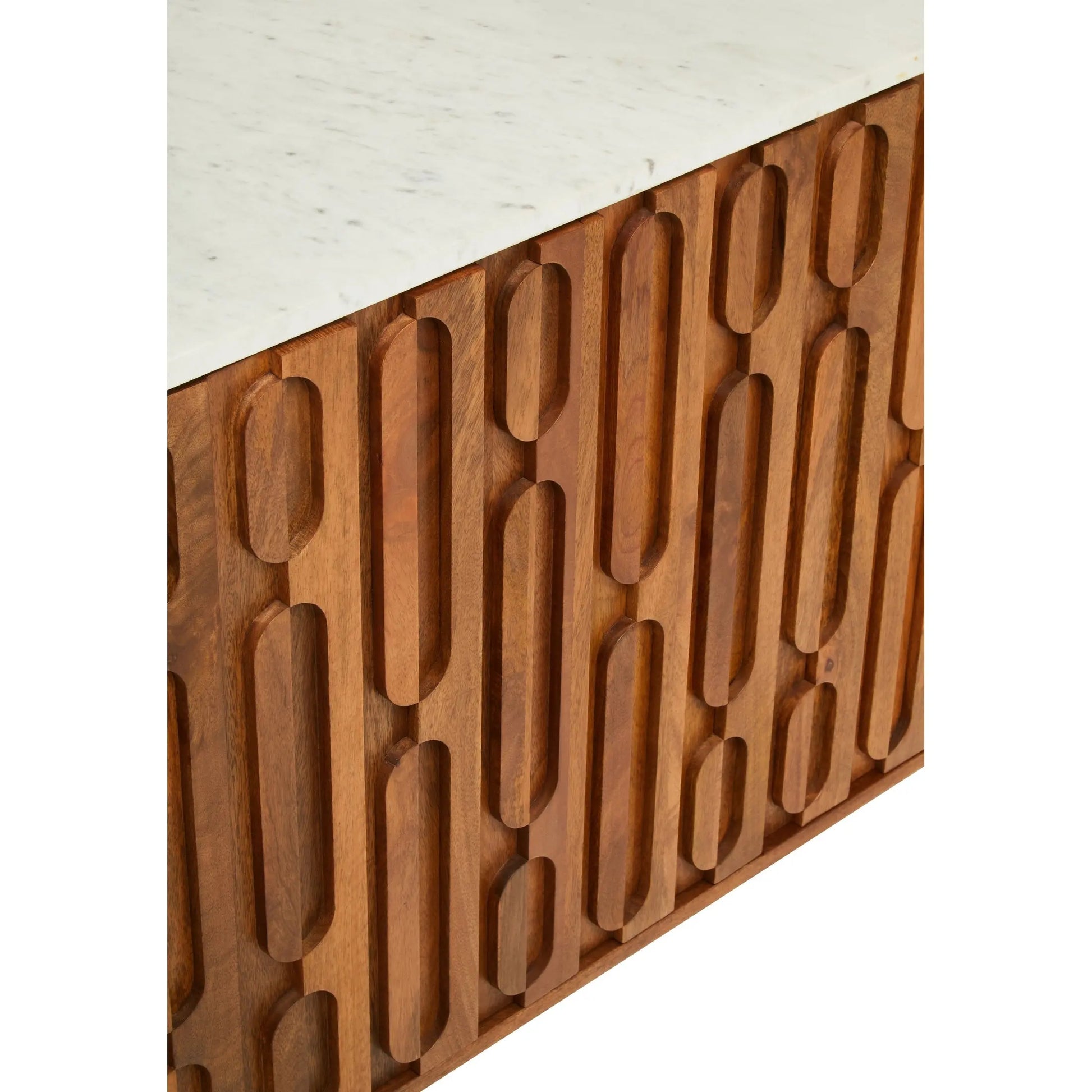 Vercino Mango Wood Sideboard with Marble Top & Carved Design  Nicholas John Interiors