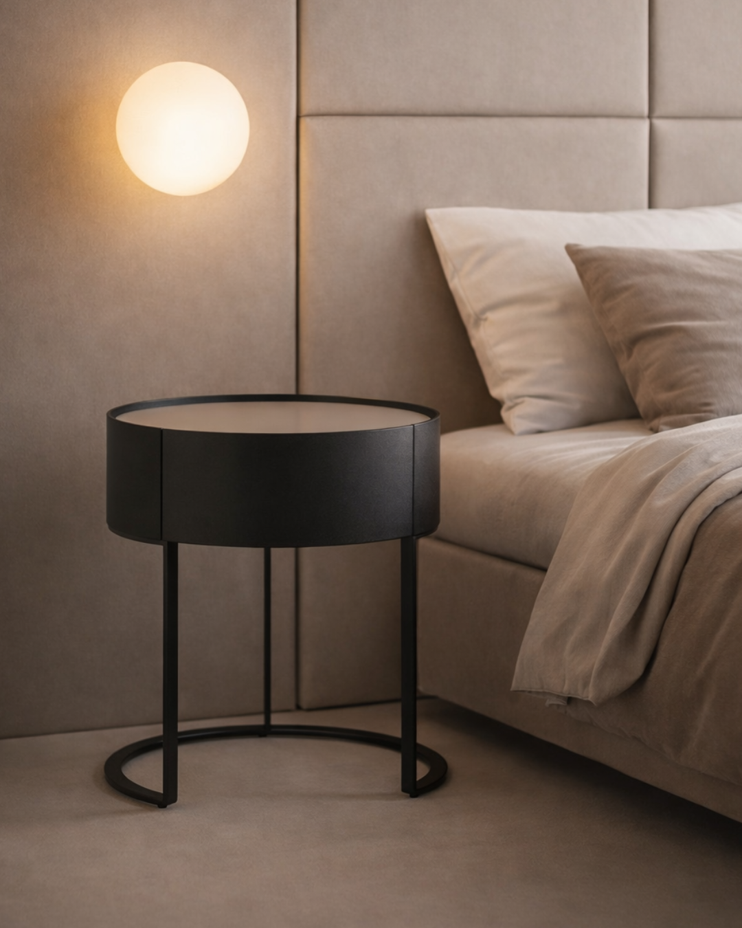 Tommy Franks Verge Bedside Table - Black Oak   Nicholas John Interiors