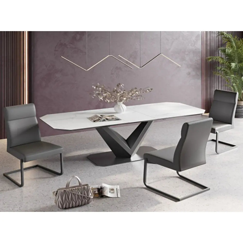Vizarri Matte White Ceramic Extending Dining Table - 180-220cm  Nicholas John Interiors