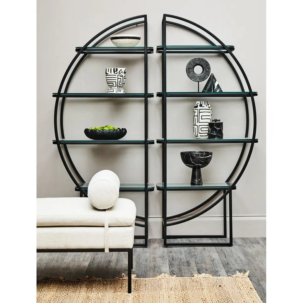 Von Left Half Moon Black Shelf Unit   Nicholas John Interiors
