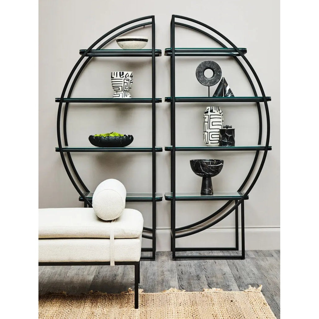 Von Left Half Moon Black Shelf Unit   Nicholas John Interiors