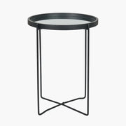 Voss Mirrored Glass and Black Wood Veneer Side Table  Nicholas John Interiors