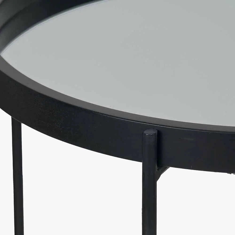 Voss Mirrored Glass and Black Wood Veneer Side Table  Nicholas John Interiors