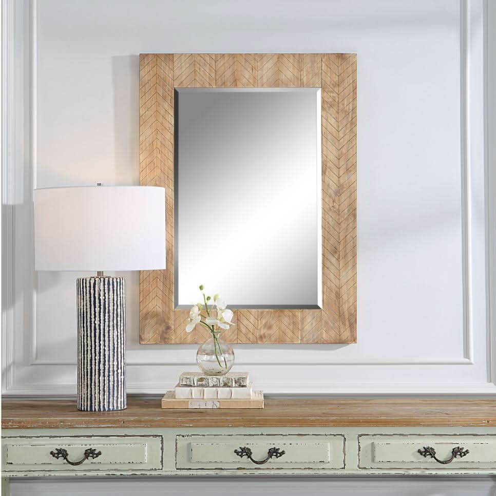 Keiichi Parquet Wooden Mirror   Nicholas John Interiors