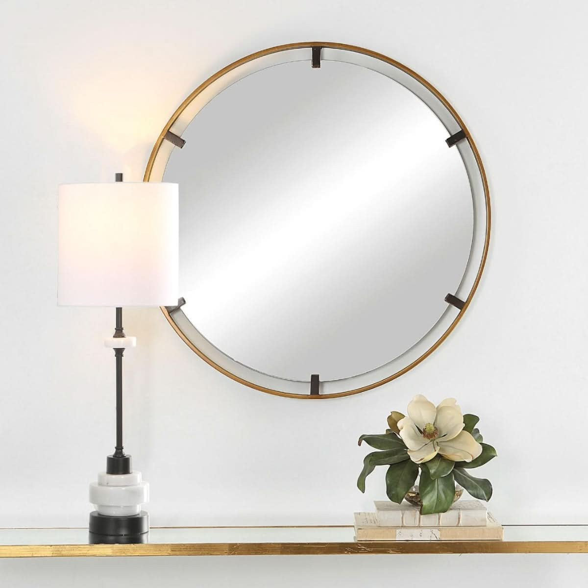Keiichi Maritime Mirror 81x80cm Black & Brass   Nicholas John Interiors