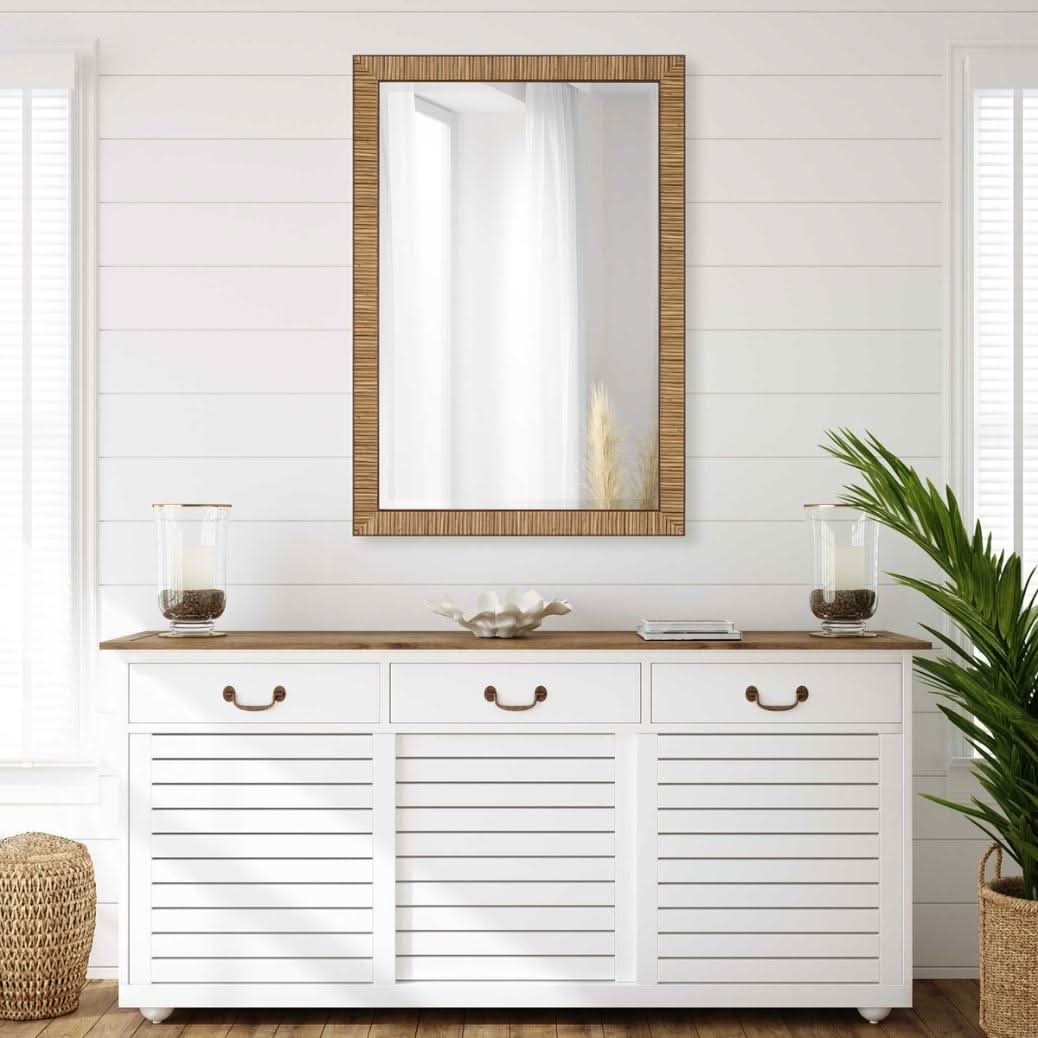 Keiichi Indiana Rattan Rectangle Mirror   Nicholas John Interiors