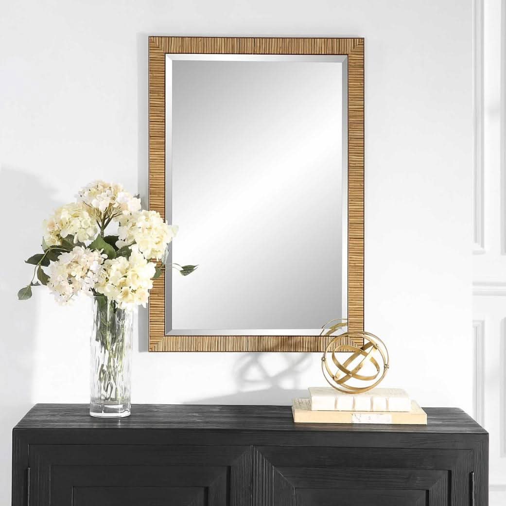 Keiichi Indiana Rattan Rectangle Mirror   Nicholas John Interiors