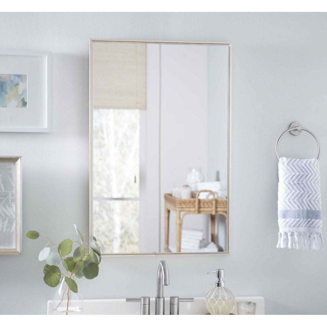 Keiichi Floating Slim Frame Mirror Silver   Nicholas John Interiors