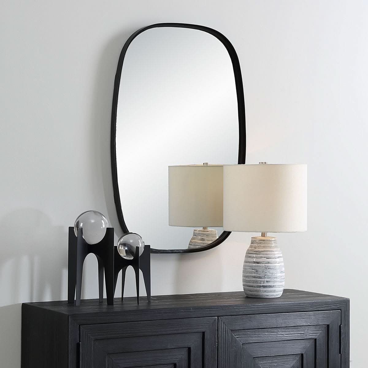 Keiichi Jackson Oval Mirror in Black   Nicholas John Interiors