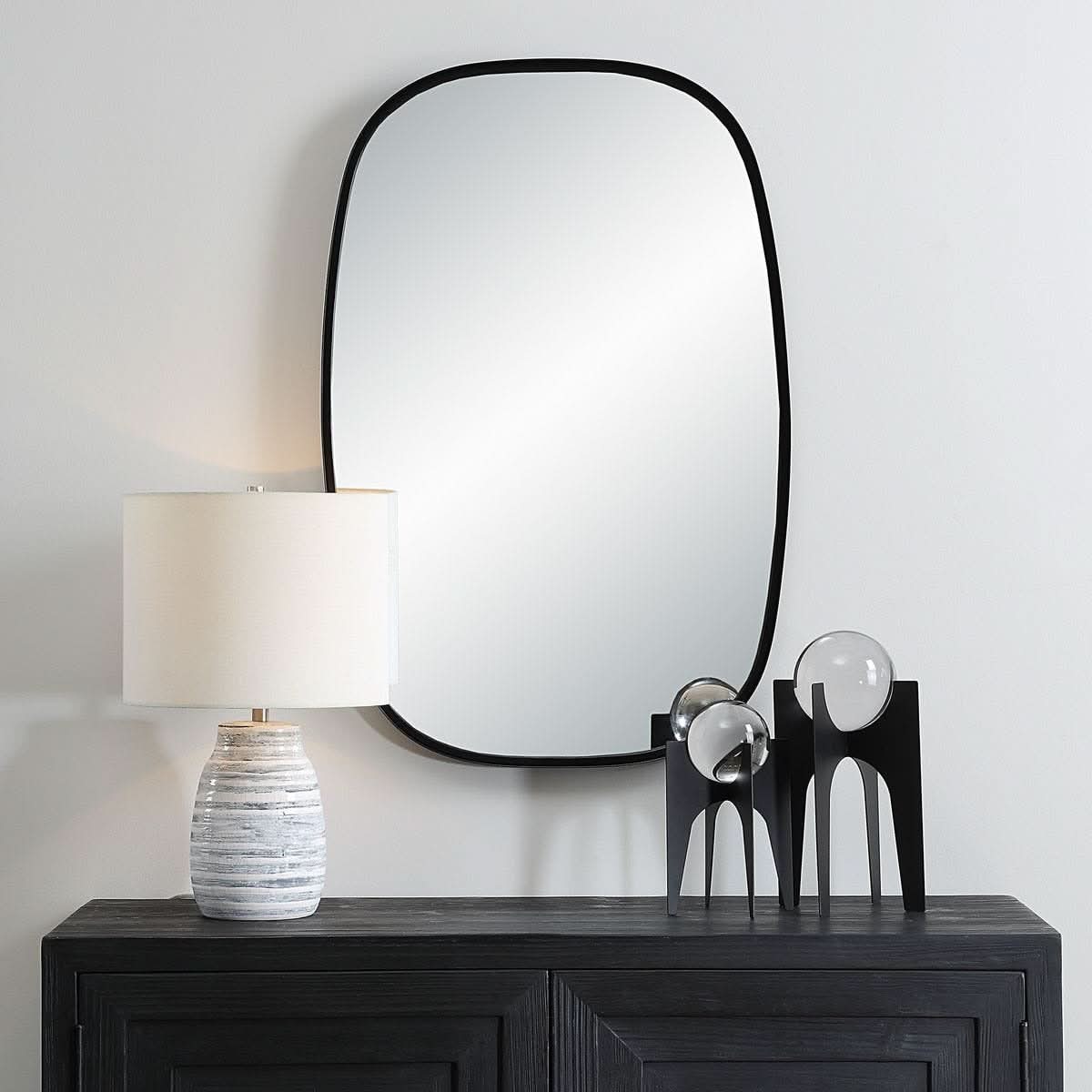 Keiichi Jackson Oval Mirror in Black   Nicholas John Interiors