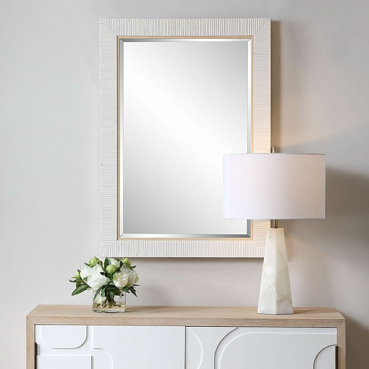 Keiichi Hamptons Mirror in Whitewash   Nicholas John Interiors