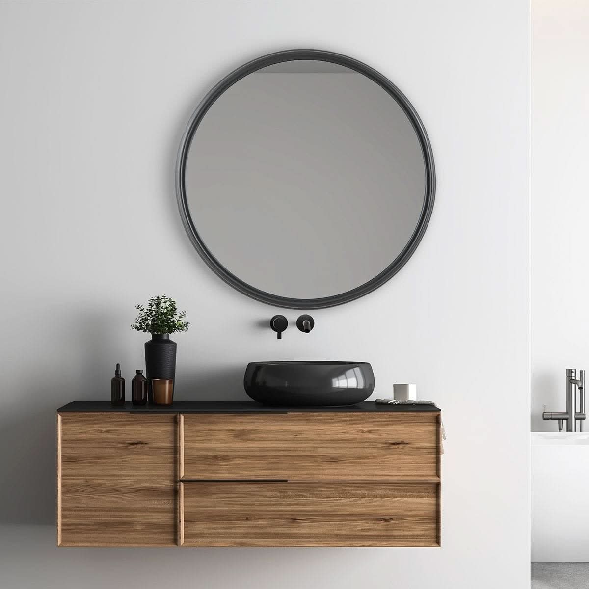Keiichi Filton Black Round Mirror   Nicholas John Interiors