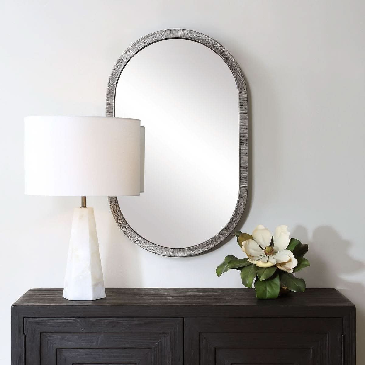 Keiichi Silver Pill Mirror   Nicholas John Interiors