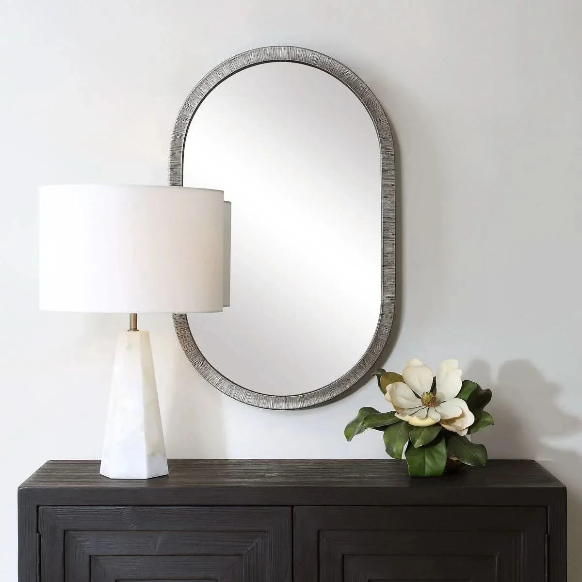 Keiichi Silver Pill Mirror   Nicholas John Interiors