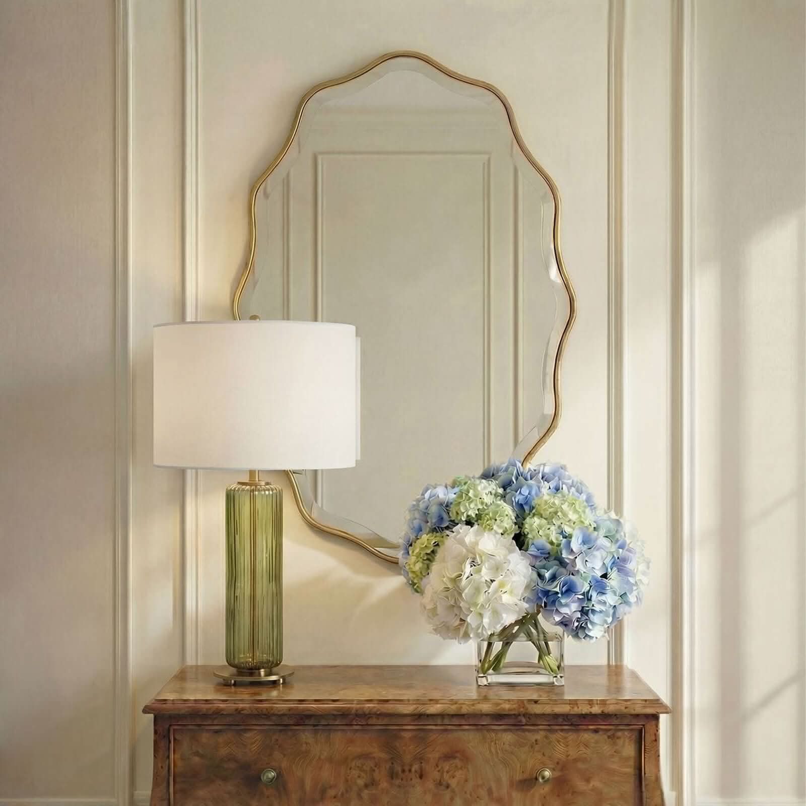 Keiichi Capri Scalloped Oval Mirror in Gold   Nicholas John Interiors