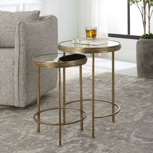 Keiichi Occular Nesting Side Tables Brushed Gold   Nicholas John Interiors
