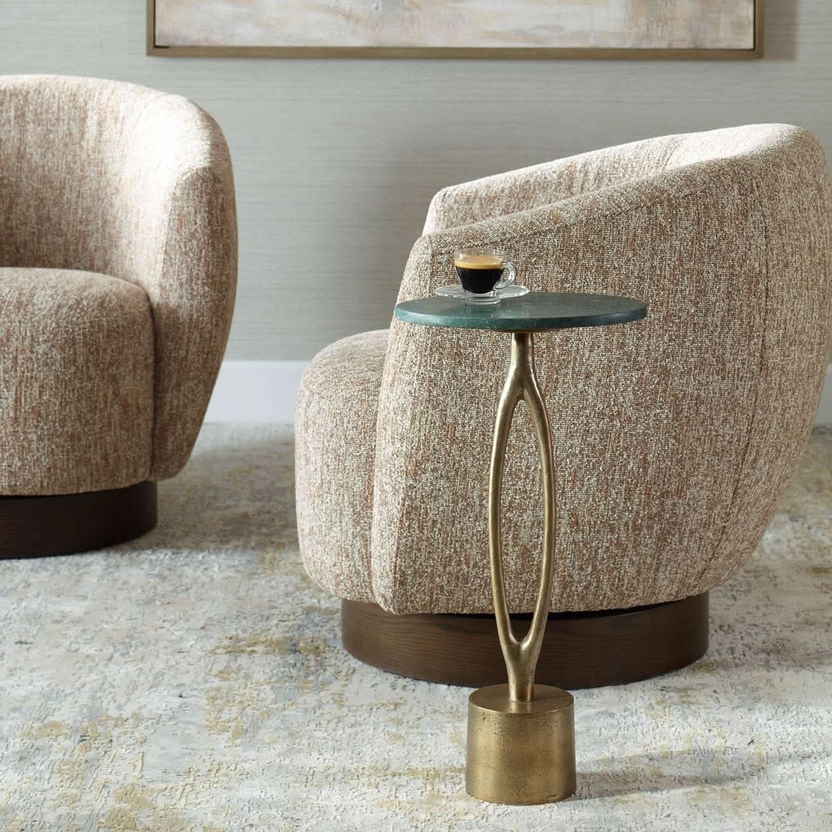 Keiichi Green Marble Oval Side Table   Nicholas John Interiors