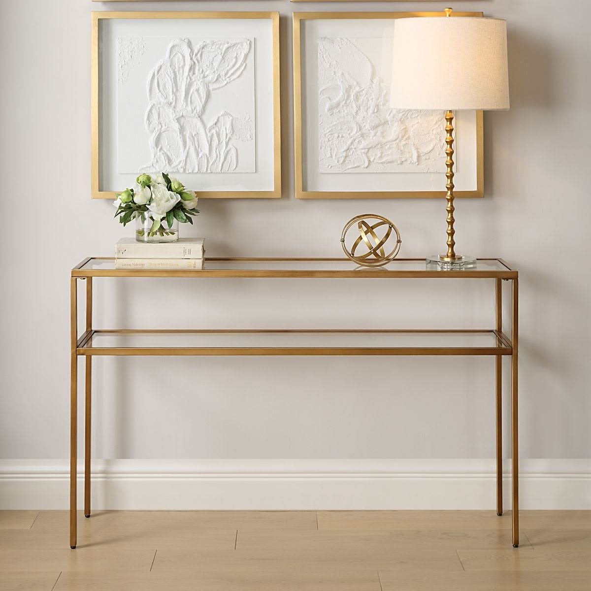 Keiichi Eleanor Two Tier Gold Console Table   Nicholas John Interiors