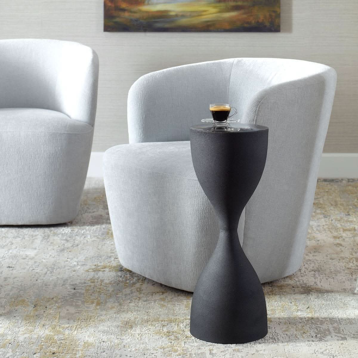 Keiichi Hourglass Black Textured Side Table   Nicholas John Interiors