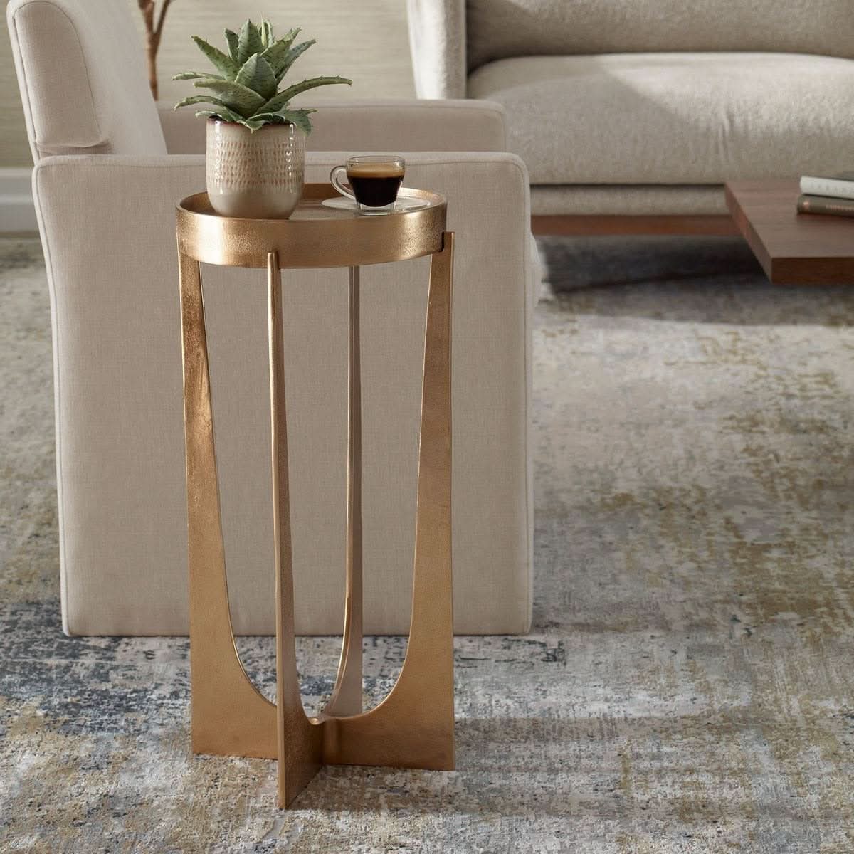 Keiichi Shelby Antique Brass Side Table   Nicholas John Interiors