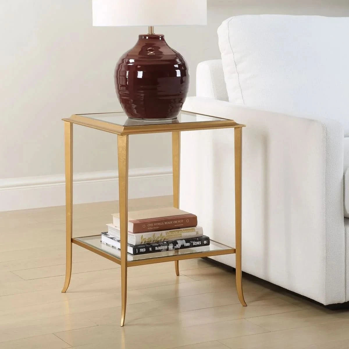 Keiichi Austen Square Gold Leaf Side Table   Nicholas John Interiors