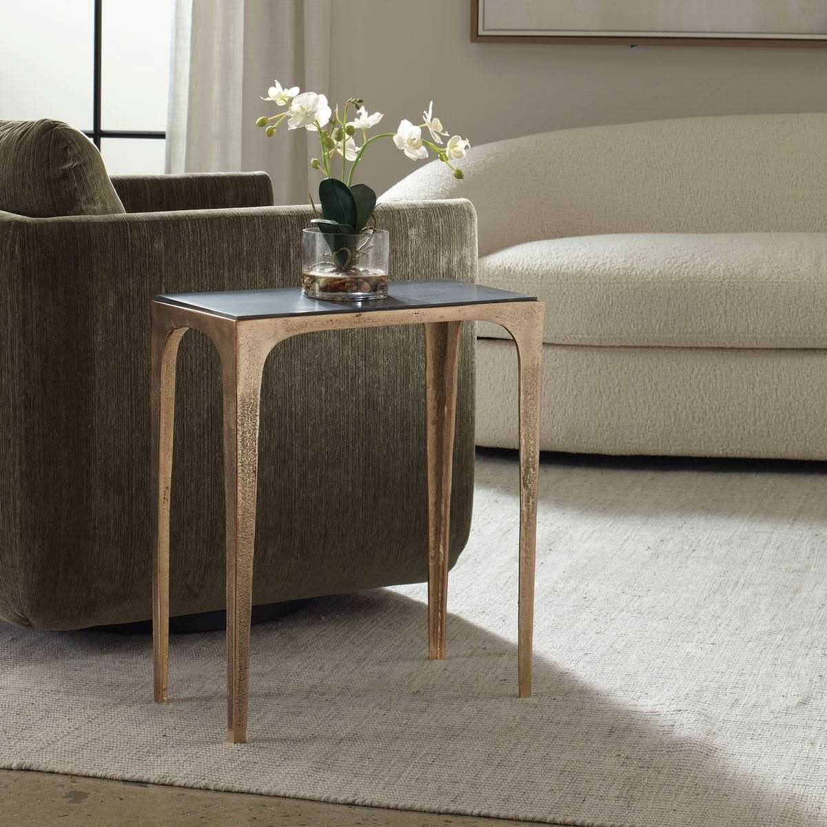 Keiichi Corbusier Marble & Brass Side Table   Nicholas John Interiors